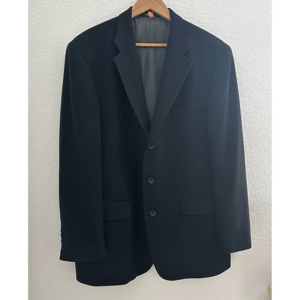 Oscar de la Renta Men's Blazer Jacket 44 R Black Wool Cashmere Nylon Old Money - Picture 2 of 10